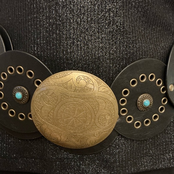 Womans Western Cowgirl Turquoise and Black Chunky Disc Belt Adjustable  OS - Picture 4 of 9